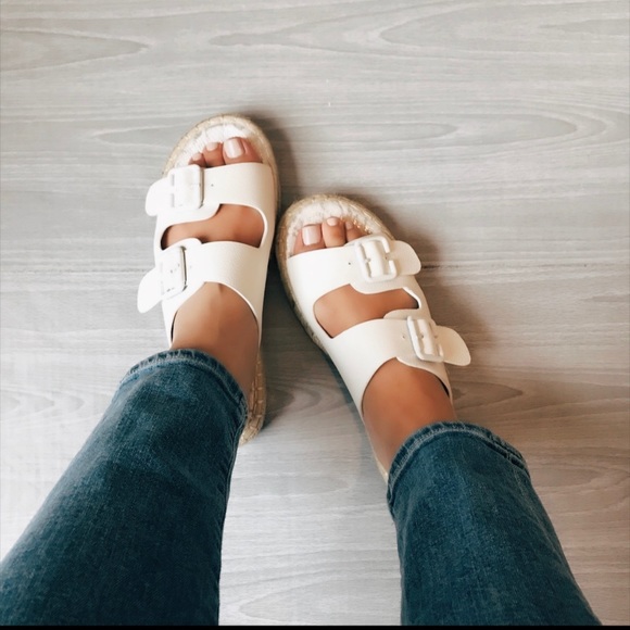 White Espadrille Buckle Sandal - Picture 2 of 3